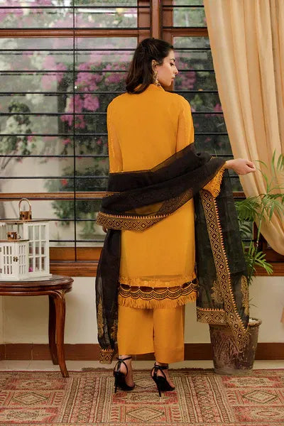 3 Piece Unstitched Chiffon Embroidered - Saffron