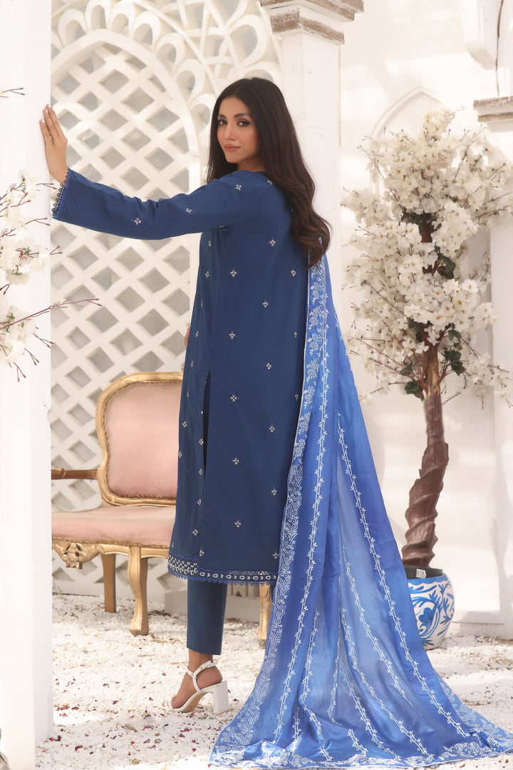 3 Piece Cotton Embroidered (Stitched) - Blue Orchide Fascino Official