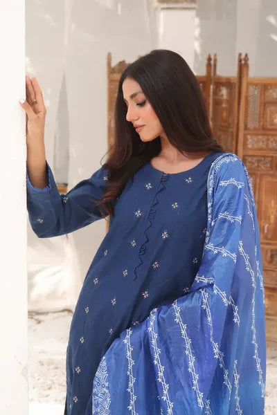 3 Piece Cotton Embroidered (Stitched) - Blue Orchide