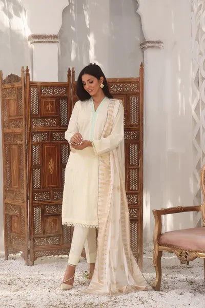 3 Piece Cotton Embroidered (Stitched) - Sparkling Water