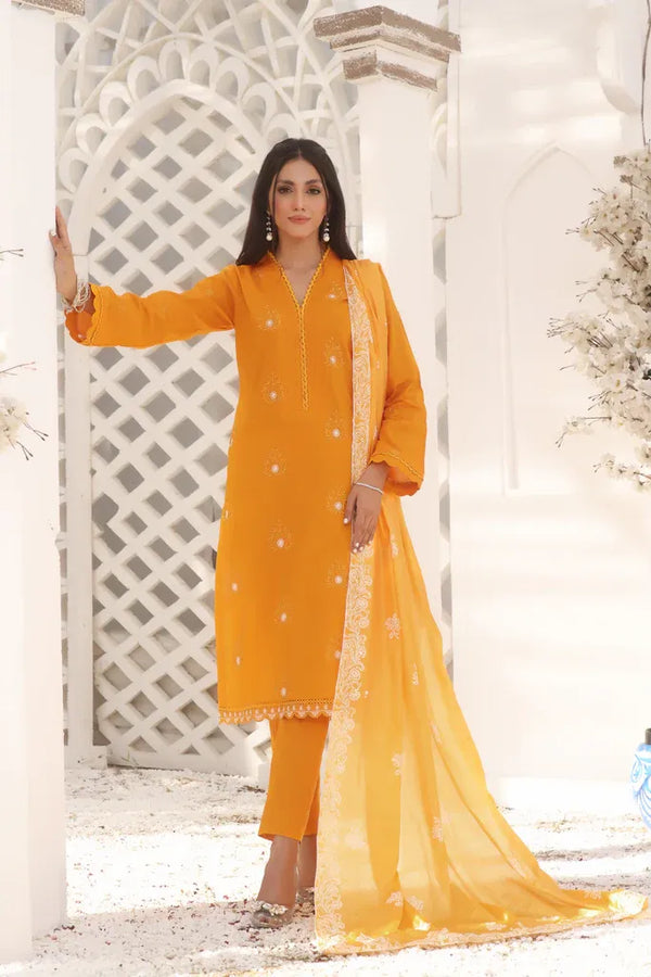 3 Piece Cotton Embroidered (Stitched) - Mari Gold
