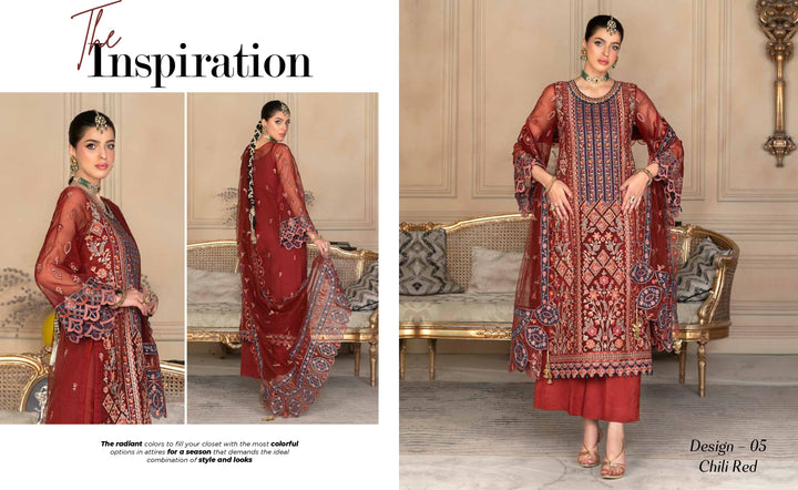 JJ EMBELLISH Luxury Collection Vol-07 Design - 05 Chili Red Janique Pk