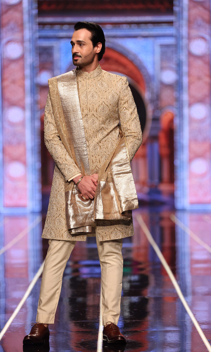 BCW 59 Junaid Sherwani Light Gold Hand Work Edge Republic