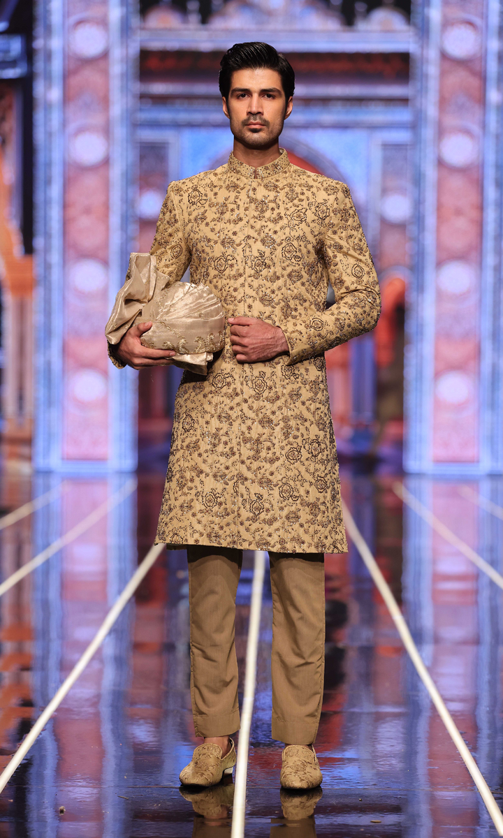 BCW 57 Pale Brown Hand Work Sherwani For Groom Edge Republic
