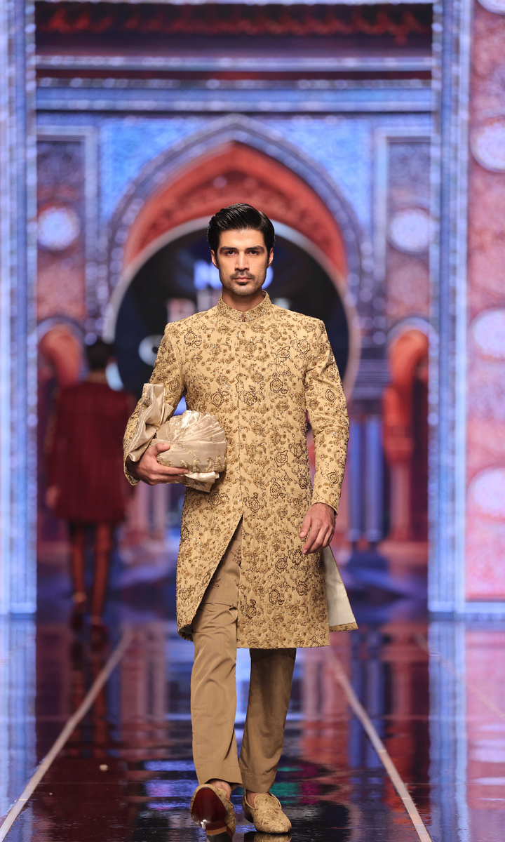 BCW 57 Pale Brown Hand Work Sherwani For Groom Edge Republic