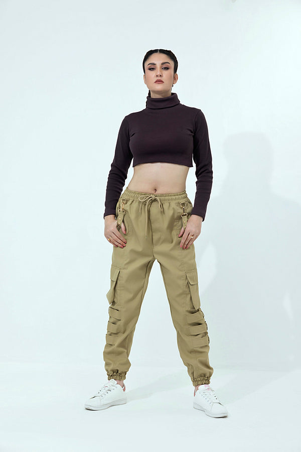 Women's khaki cargo pants.