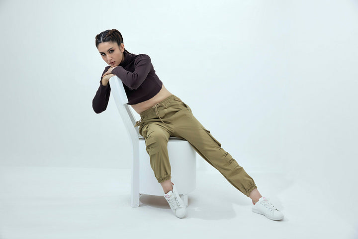 Women's khaki cargo pants.