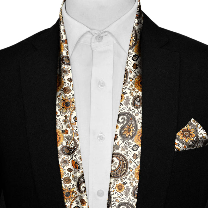 A DITSY PAISLEY MEN SCARF AND POCKET SQUARE SET – PREMIUM COLLECTION Black Wolf