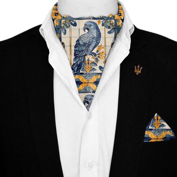 ALELUIA SILK ASCOT WITH LAPEL PIN AND POCKET SQUARE Black Wolf
