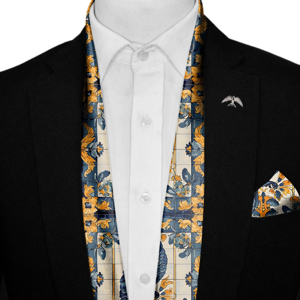 ALELUIA SILK SCARF WITH LAPEL PIN AND POCKET SQUARE Black Wolf