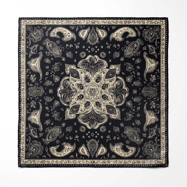 ABSTRACT CLASSIC BANDANA SILK POCKET SQUARE Black Wolf