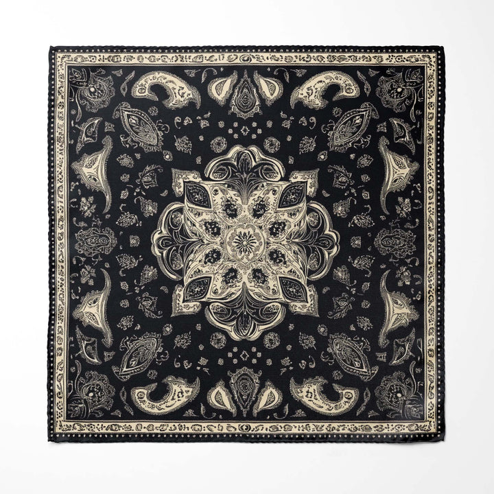 ABSTRACT CLASSIC BANDANA SILK POCKET SQUARE Black Wolf