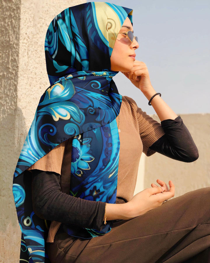 Printed Silk Hijab | Ladies Head Scarf | Black Wolf 