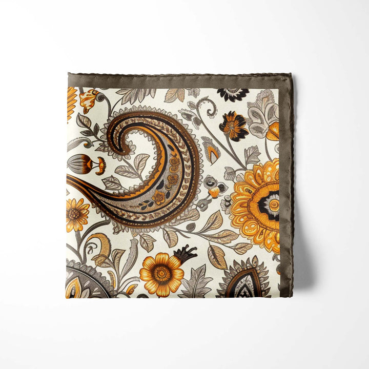 A DITSY PAISLEY SILK POCKET SQUARE Black Wolf