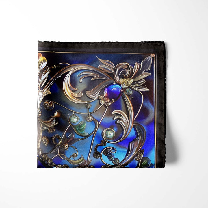 A CIRCULAR GOLD FLORAL POCKET SQUARE Black Wolf