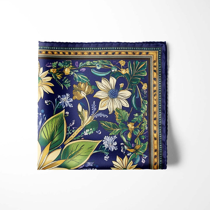 A VIBRANT FLORAL SILK POCKET SQUARE Black Wolf