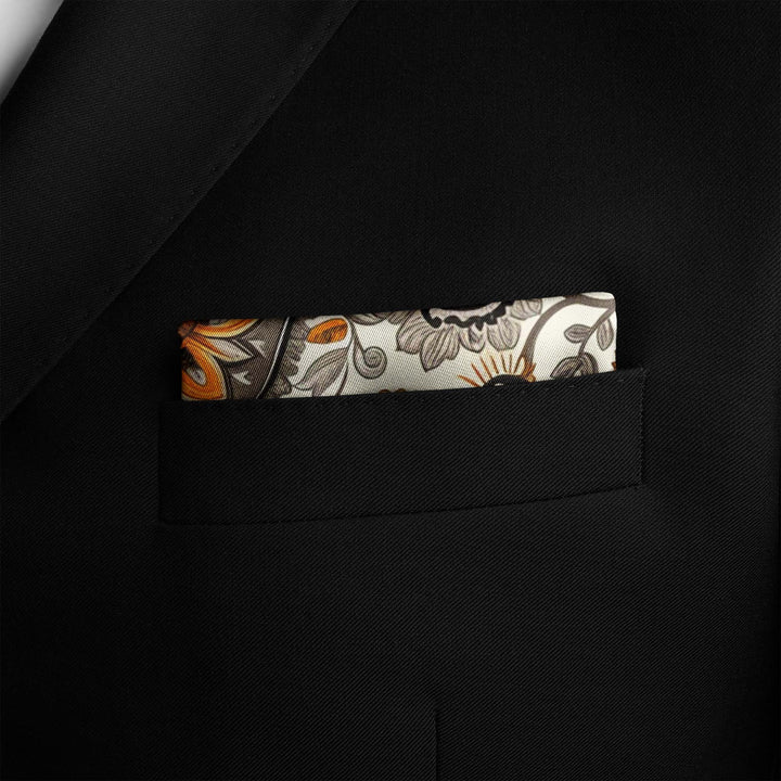 A DITSY PAISLEY SILK POCKET SQUARE Black Wolf
