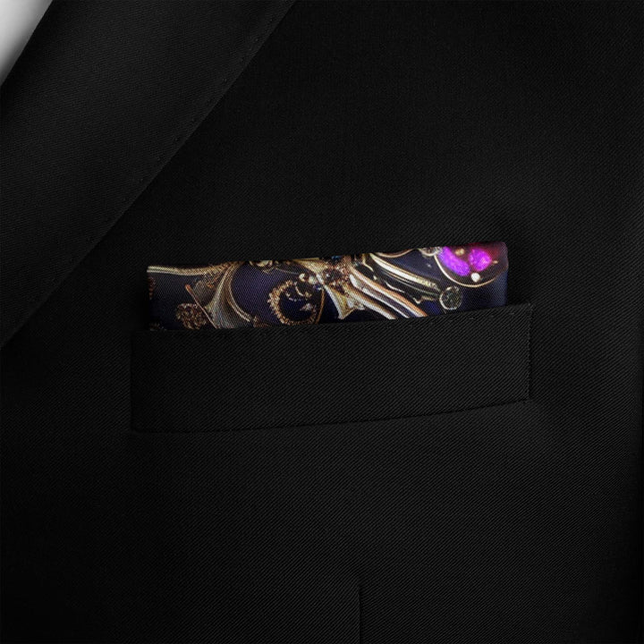 A CIRCULAR GOLD FLORAL POCKET SQUARE Black Wolf