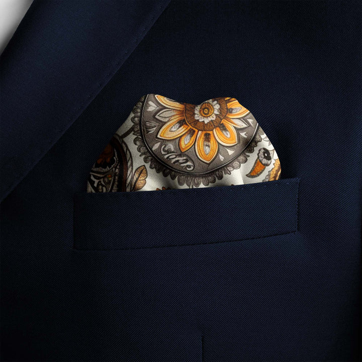 A DITSY PAISLEY SILK POCKET SQUARE Black Wolf