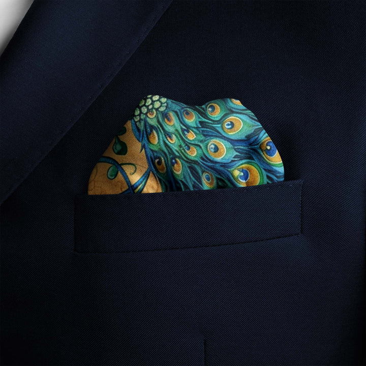 A MAJESTIC PEACOCK SILK POCKET SQUARE Black Wolf
