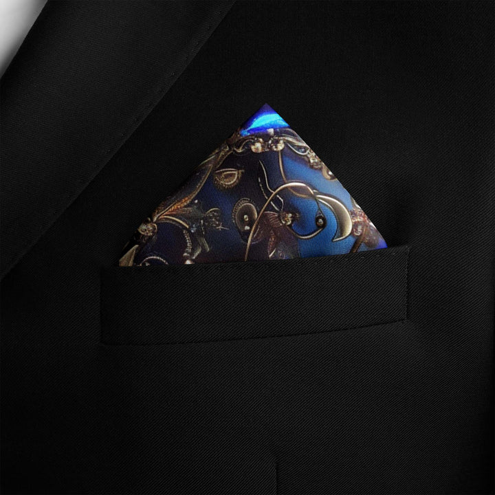 A CIRCULAR GOLD FLORAL POCKET SQUARE Black Wolf