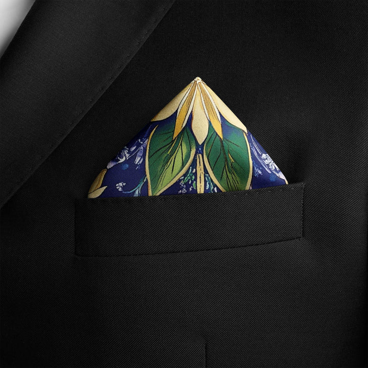 A VIBRANT FLORAL SILK POCKET SQUARE Black Wolf