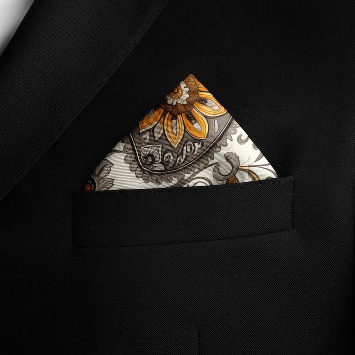 A DITSY PAISLEY SILK POCKET SQUARE Black Wolf