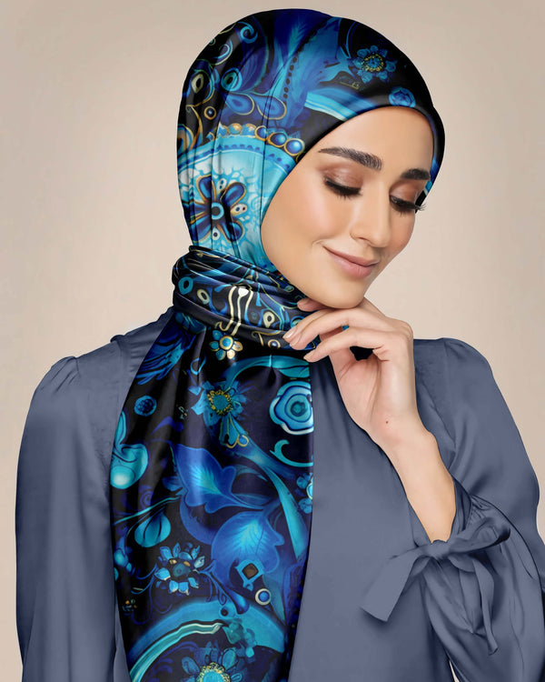 Printed Silk Hijab | Ladies Head Scarf | Black Wolf 