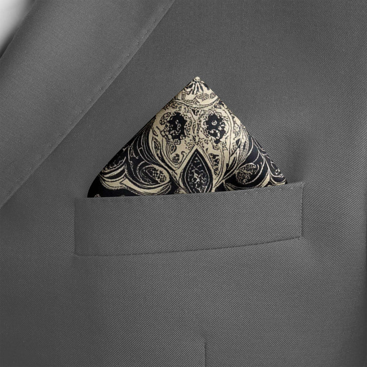 ABSTRACT CLASSIC BANDANA SILK POCKET SQUARE Black Wolf