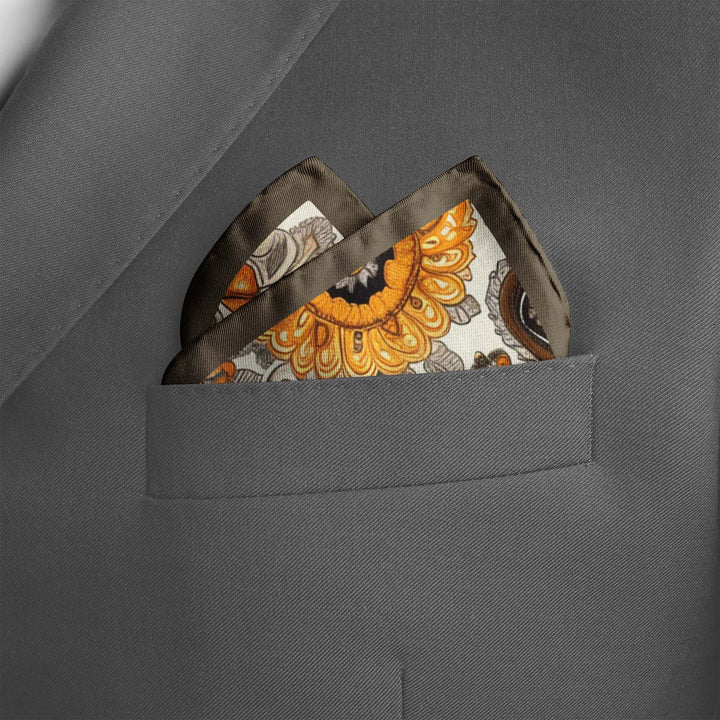 A DITSY PAISLEY SILK POCKET SQUARE Black Wolf
