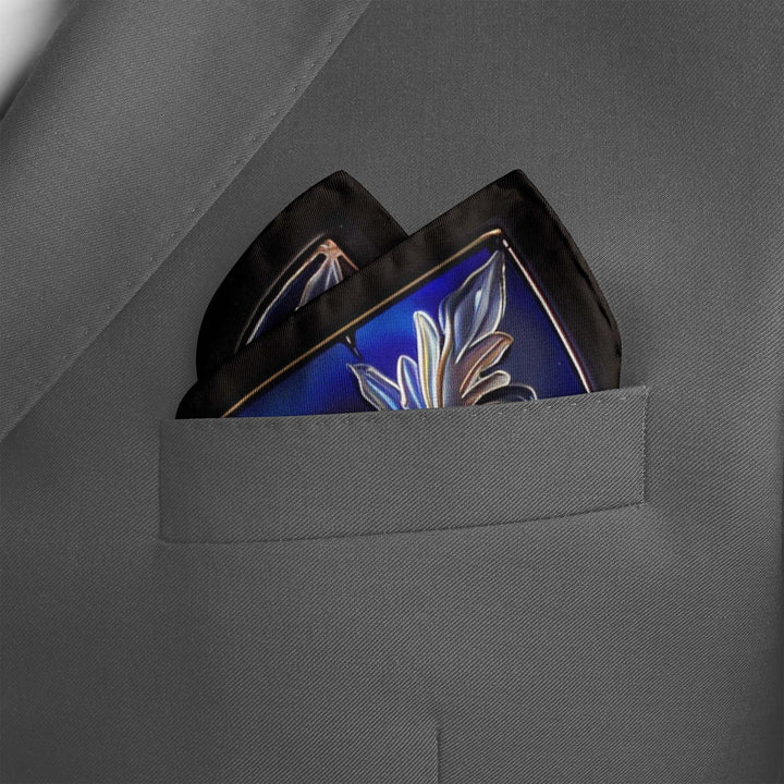 A CIRCULAR GOLD FLORAL POCKET SQUARE Black Wolf