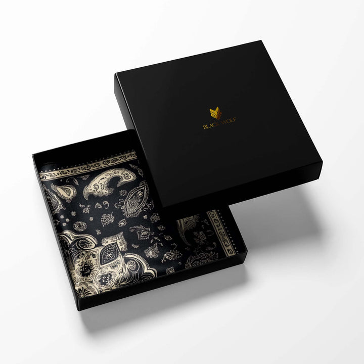 ABSTRACT CLASSIC BANDANA SILK POCKET SQUARE Black Wolf
