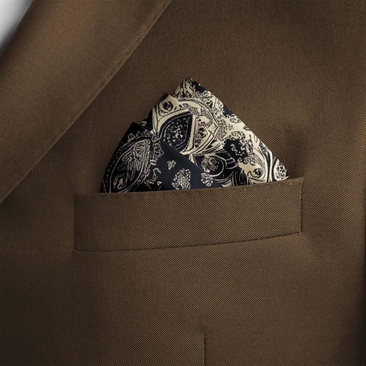 ABSTRACT CLASSIC BANDANA SILK POCKET SQUARE Black Wolf