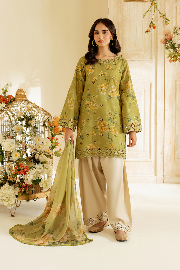 UE-446  Borer Embroidered Printed Lawn