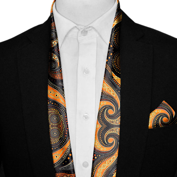 ABORIGINAL MEN SCARF AND POCKET SQUARE SET – PREMIUM COLLECTION Black Wolf