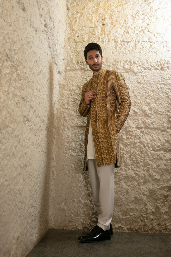 107 Copper Gold Hand Work Sherwani For Groom Edge Republic