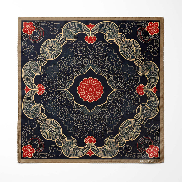 ABSTRACT IKAT MEN SCARF AND POCKET SQUARE SET – PREMIUM COLLECTION Black Wolf