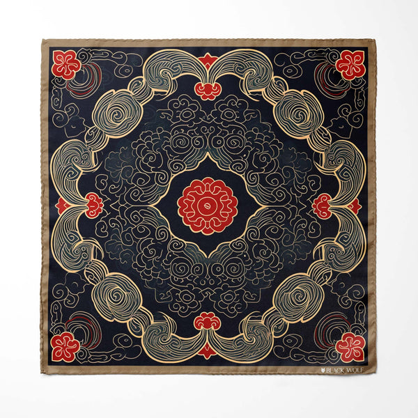 ABSTRACT IKAT SILK POCKET SQUARE Black Wolf