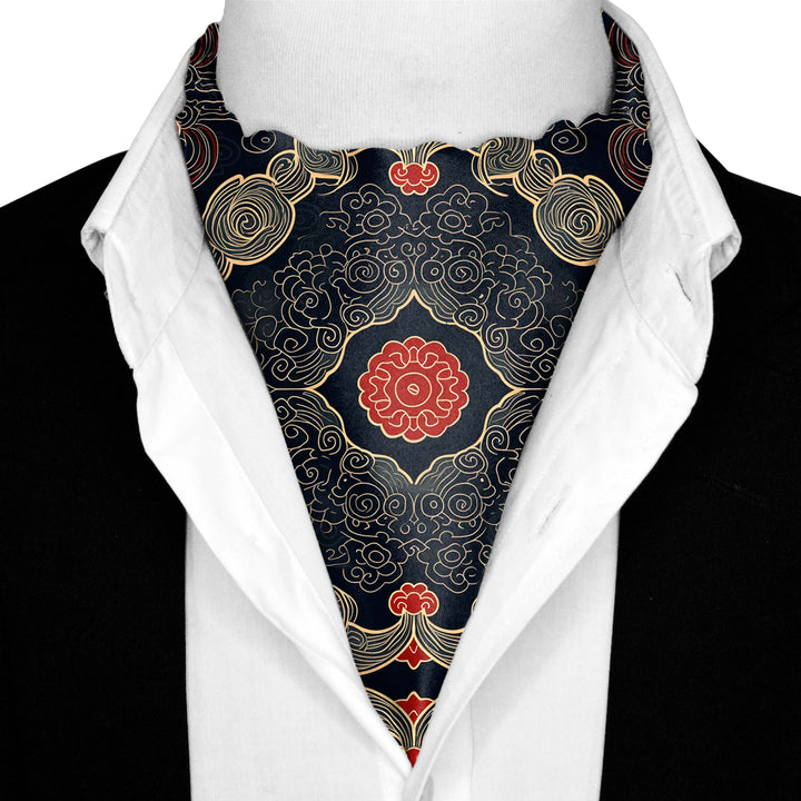 ABSTRACT IKAT SILK ASCOT AND POCKET SQUARE SET – PREMIUM COLLECTION Black Wolf