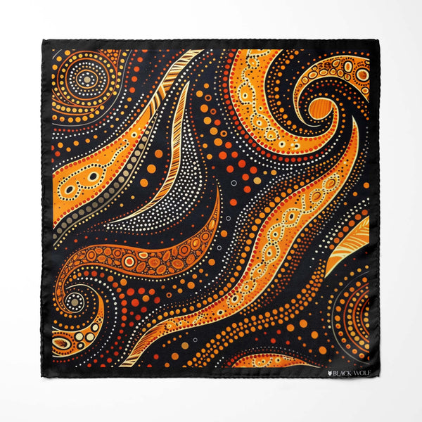 ABORIGINAL SILK POCKET SQUARE Black Wolf