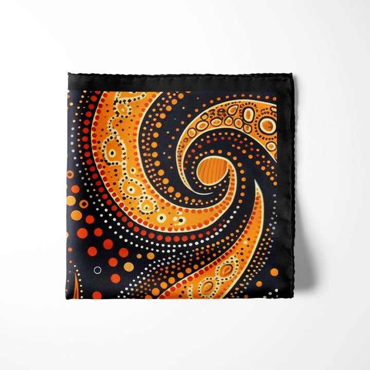 ABORIGINAL SILK POCKET SQUARE Black Wolf