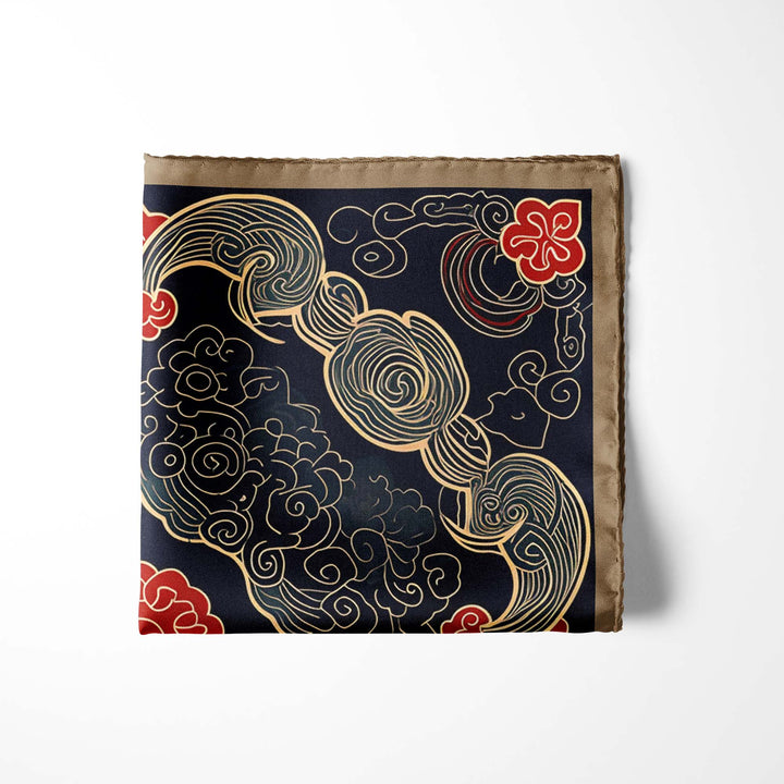 ABSTRACT IKAT SILK POCKET SQUARE Black Wolf