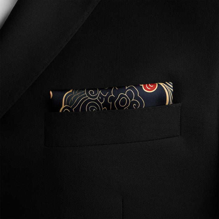 ABSTRACT IKAT SILK POCKET SQUARE Black Wolf