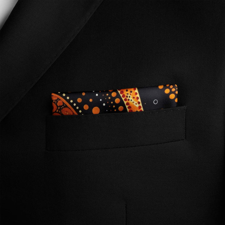 ABORIGINAL SILK POCKET SQUARE Black Wolf
