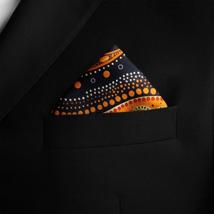 ABORIGINAL SILK POCKET SQUARE Black Wolf