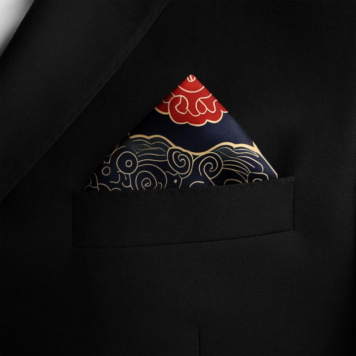 ABSTRACT IKAT SILK POCKET SQUARE Black Wolf