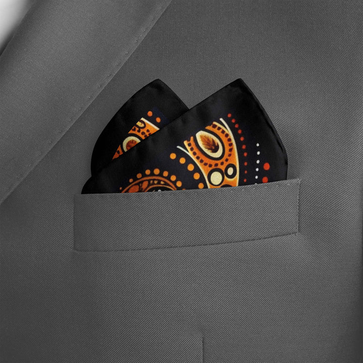 ABORIGINAL SILK POCKET SQUARE Black Wolf