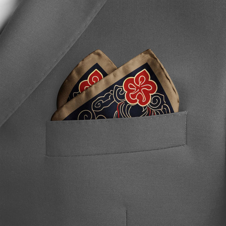 ABSTRACT IKAT SILK POCKET SQUARE Black Wolf