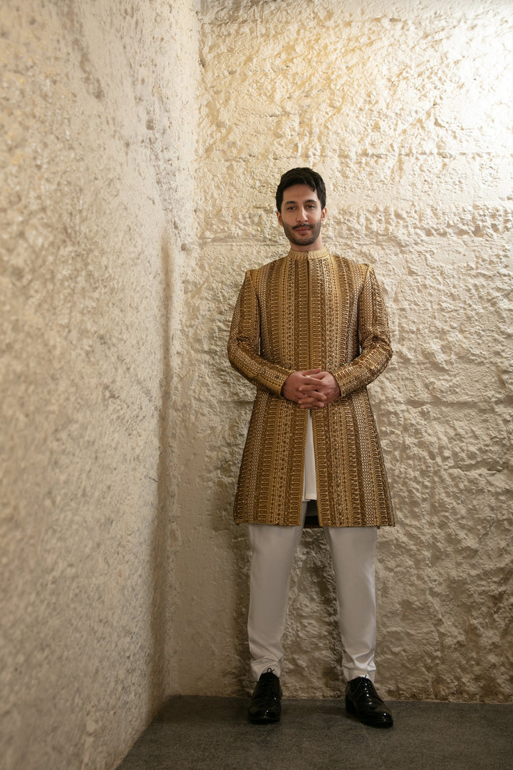 107 Copper Gold Hand Work Sherwani For Groom Edge Republic