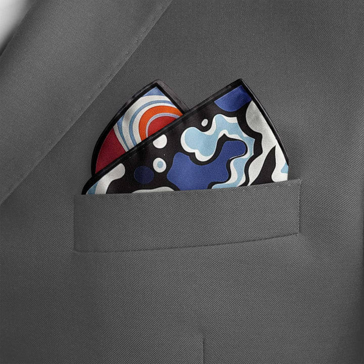 ABSTRACT KEYNOTE SILK POCKET SQUARE Black Wolf